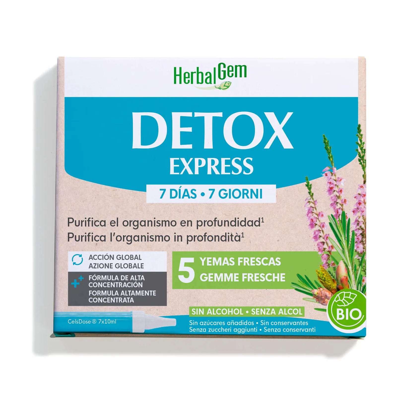 Detox Express Single-Dose BIO by HerbalGem, 7 ampoules of 10 ml — Esencia Estética herbal shop, Campo Real